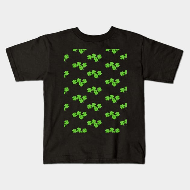 Four Leaf Clover Pattern in Black Kids T-Shirt by Kelly Gigi